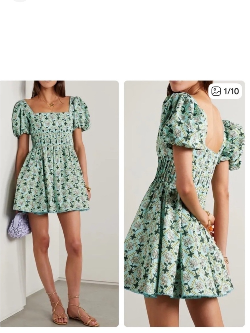Agua Bendita Mint Floral Puff Sleeve Mini Dress - Picture 6 of 7